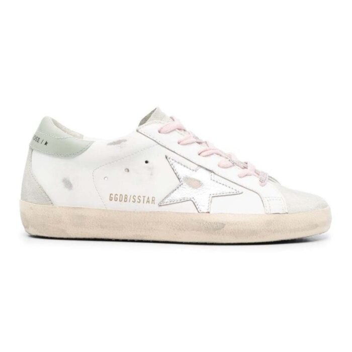 Golden Goose Super-Star Leather Sneakers – White Silver Aqua - Image 1