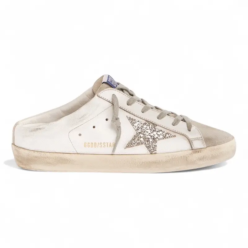 IMG_7470.webp Golden Goose Super-Star Sabot With A Platinum Glitter Star And Suede Tongue - Image 1