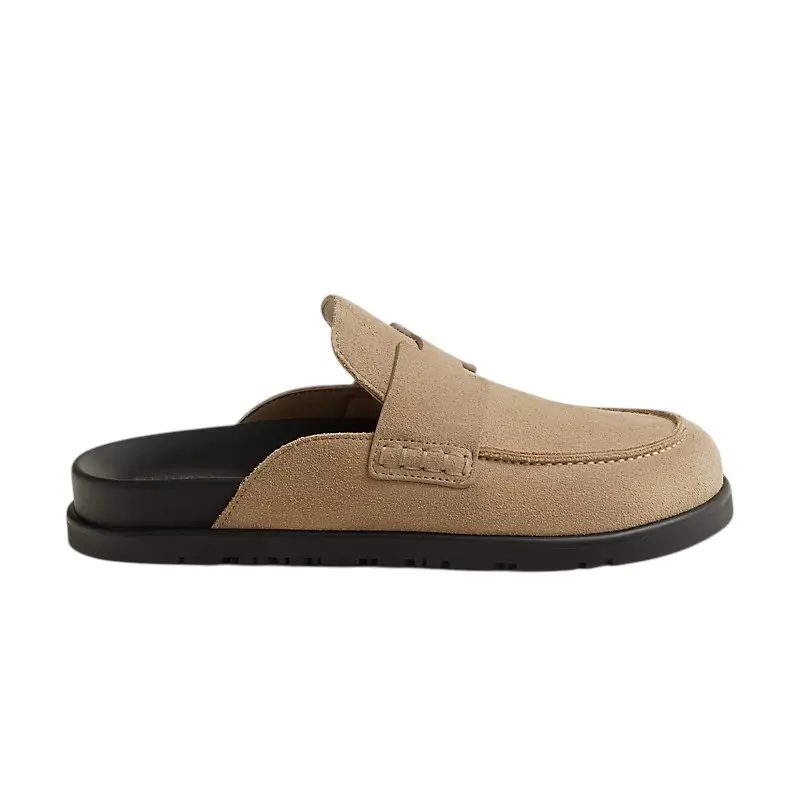 IMG_8599.webp Hermès Go Mules in beige suede - Image 1